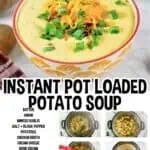 Creamy loaded potato soup garnished with green onions in a decorative bowl.