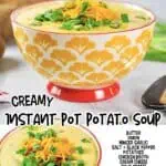 Creamy Instant Pot loaded potato soup with cheese, green onions, and bacon bits.