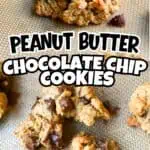 Delicious homemade peanut butter chocolate chip cookies on a baking sheet.
