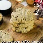 Chocolate chip banana bread cookies with chocolate chips and baking ingredients.