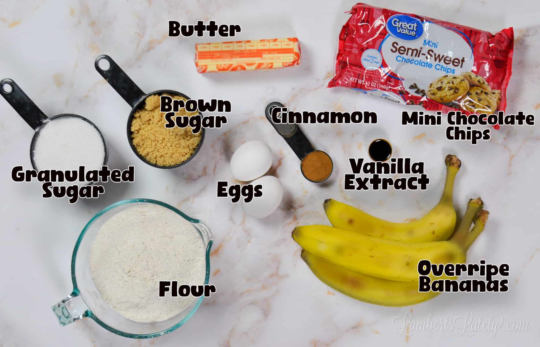 ingredients for banana bread chocolate chip cookies.