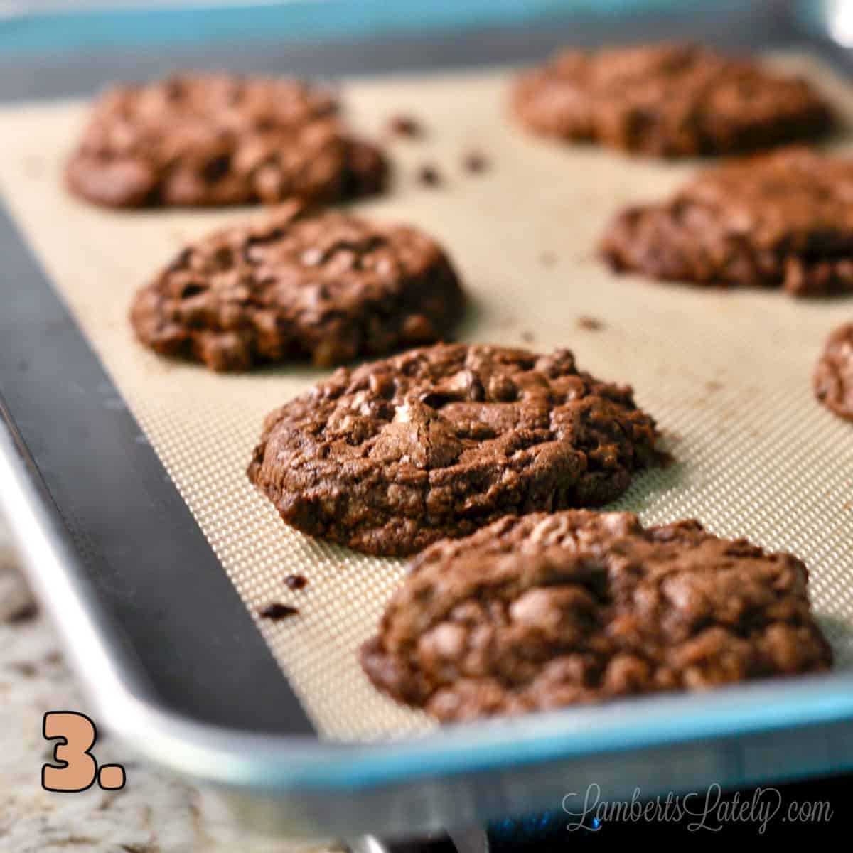 baked brownie mix cookies on a baking sheet.