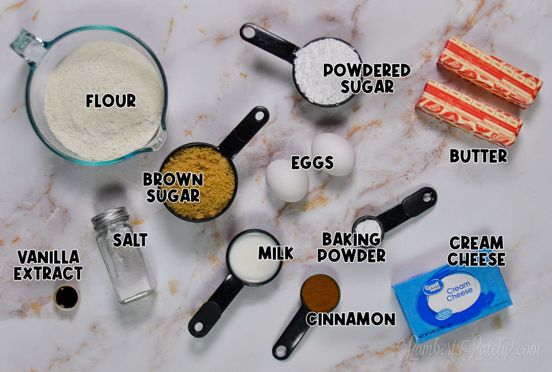 ingredients for cinnamon roll cookies.