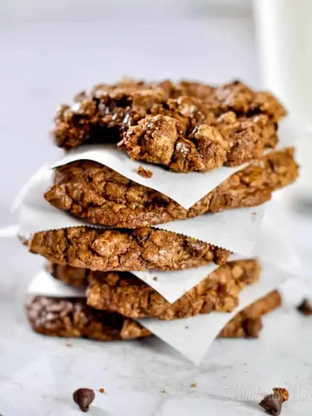 brownie mix cookies stacked on top of one another.