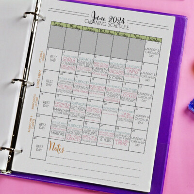 cleaning schedule in a binder.