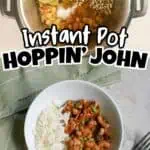 Instant Pot Hoppin' John with rice and seasoned beans in a bowl.