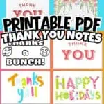 Collection of colorful printable thank you cards for various occasions.