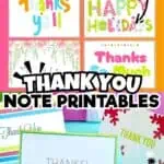 Collection of colorful printable thank you cards for various occasions.