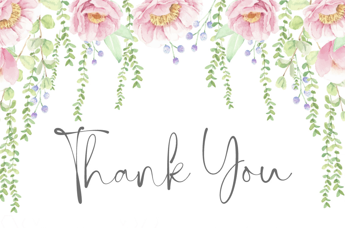 foldable thank you note with cascading flowers.