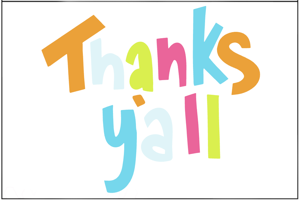 thanks y'all colorful lettering card.