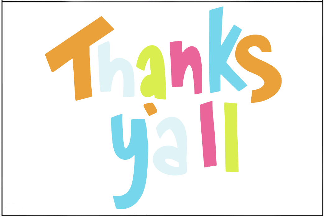 thanks y'all colorful lettering card.