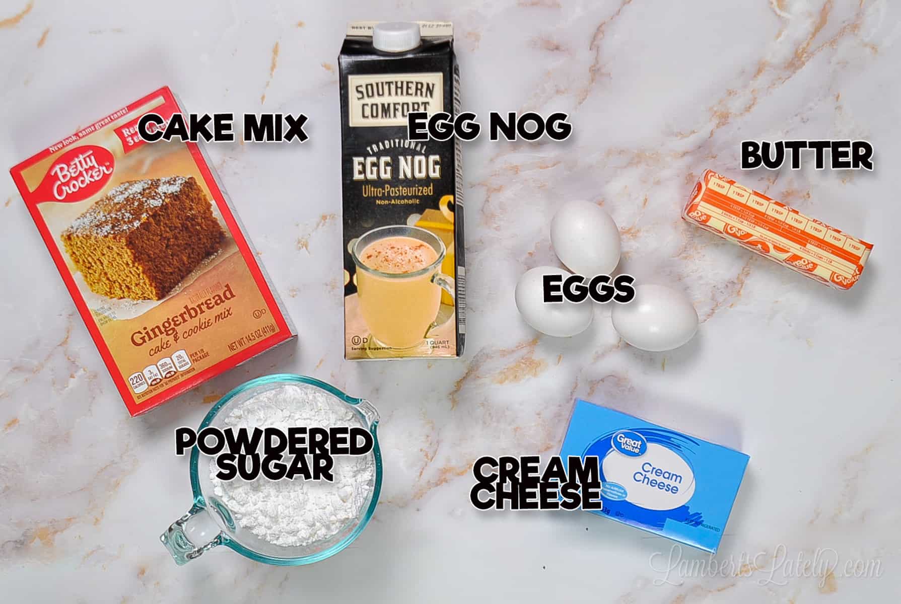 ingredients for eggnog cake.