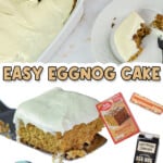 easy eggnog cake, with pictures of ingredients.