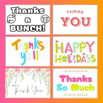 collage of free printable thank you cards.