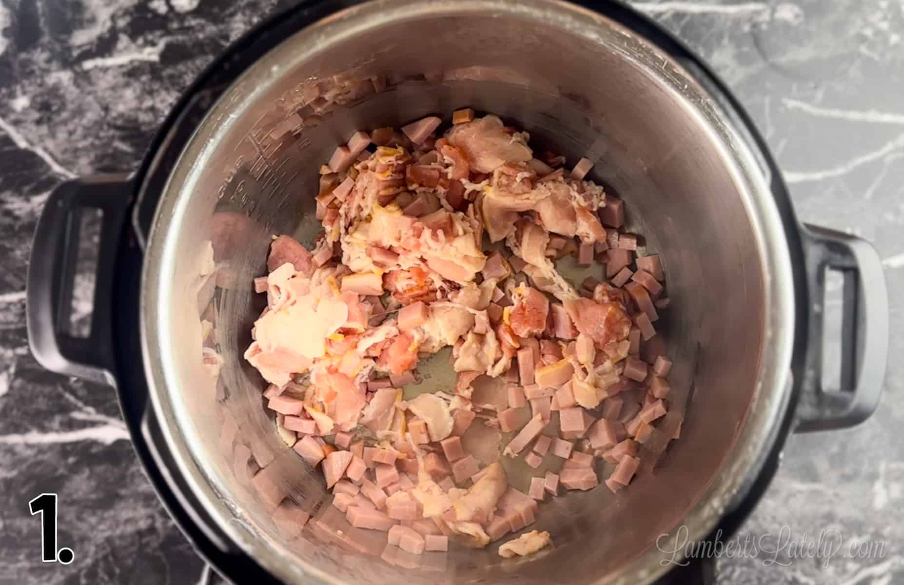 ham and bacon cooking in an instant pot.