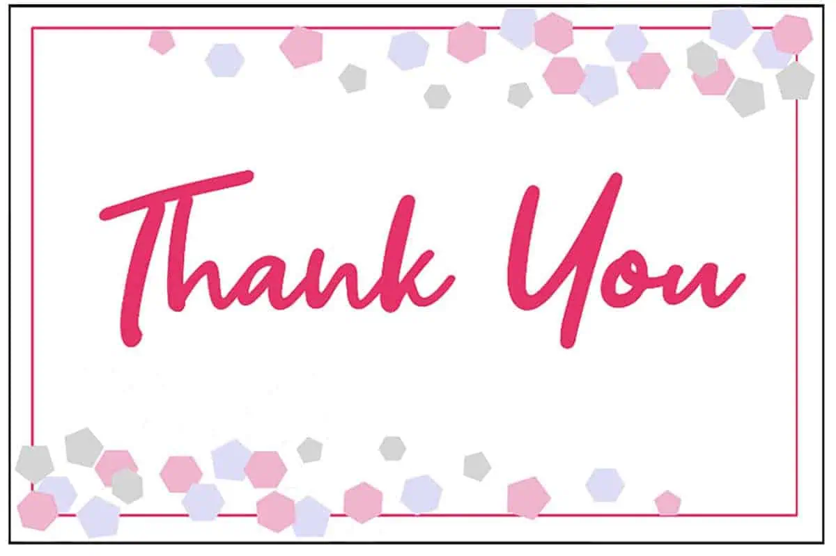 colorful free printable thank you card with confetti design PDF.