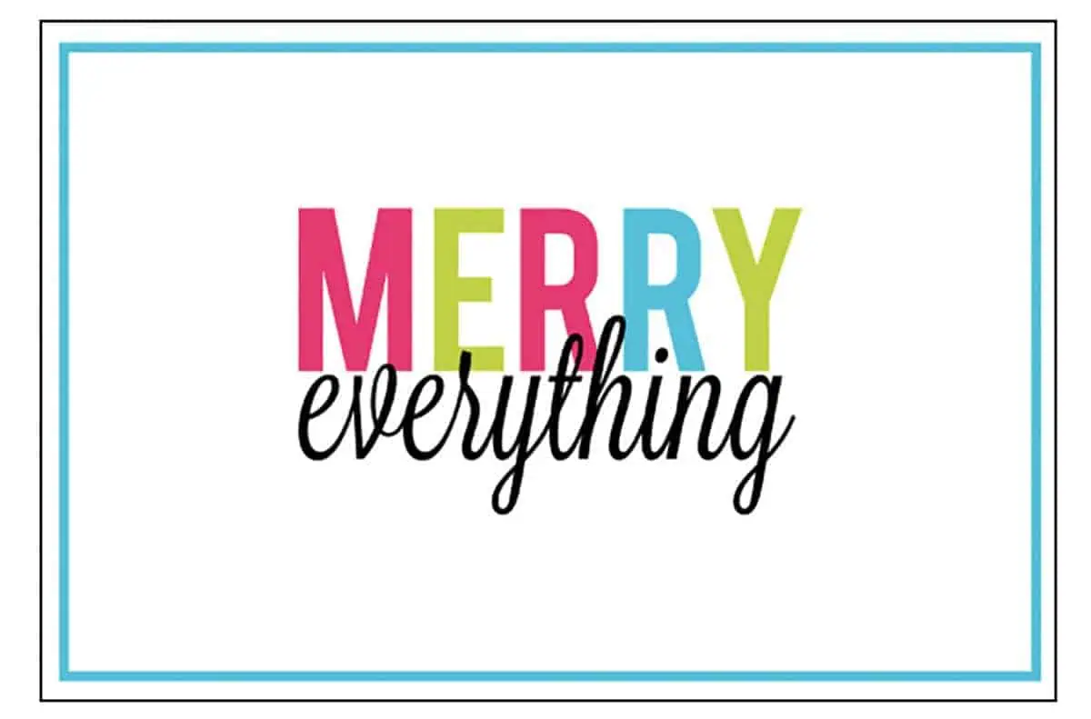 Christmas thank you card printable with merry everything message.