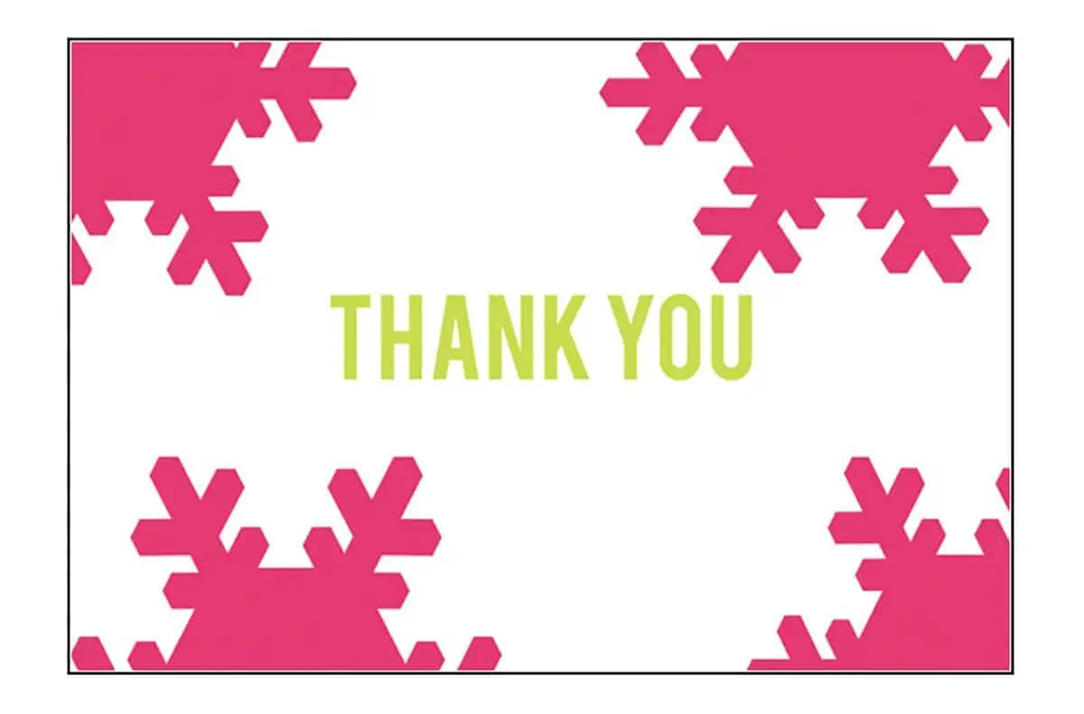 holiday thank you card printable with snowflake design.