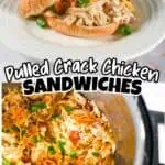 Pulled crack chicken sandwich with shredded chicken and green onions on a bun.