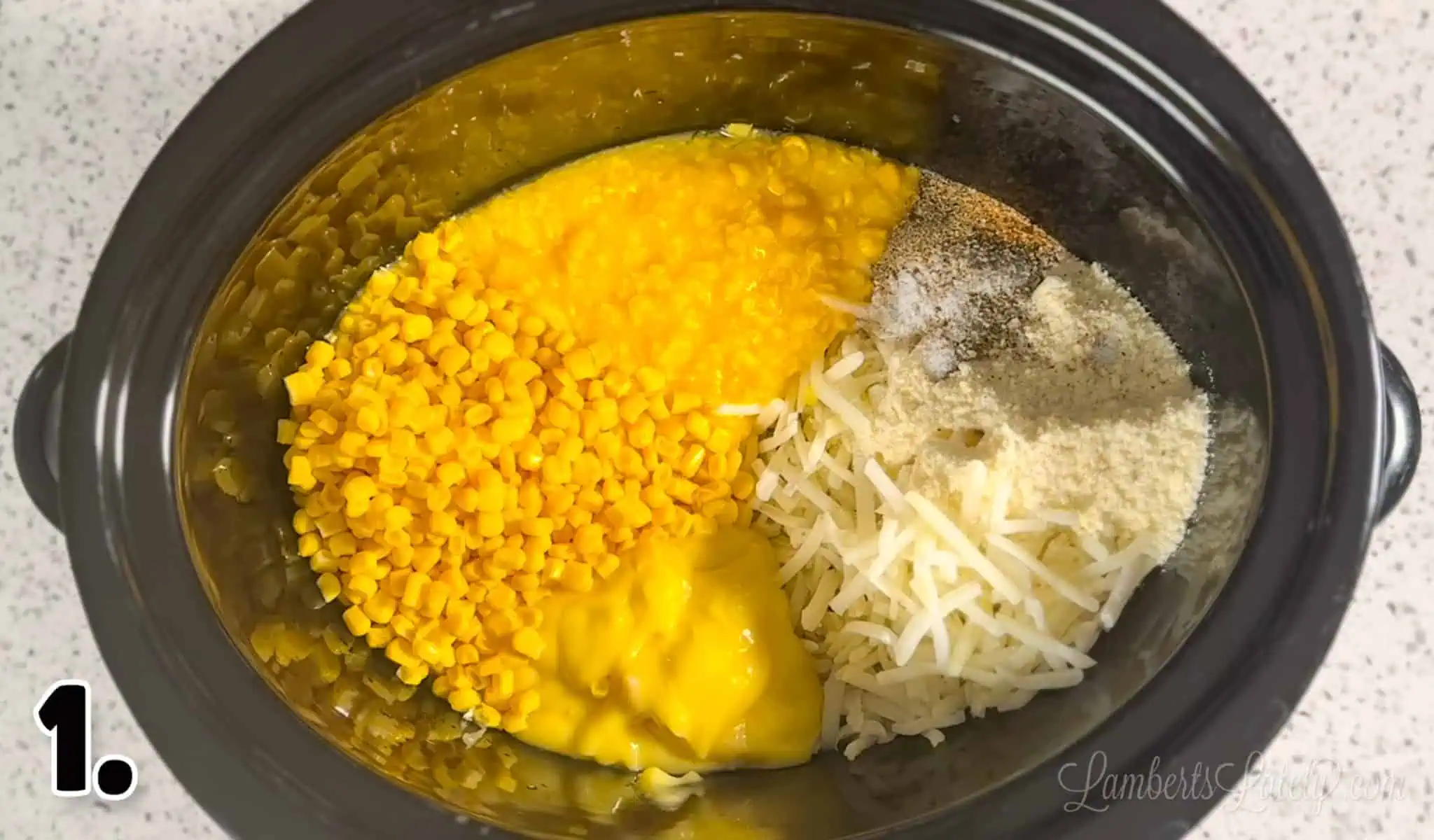 ingredients for corn chowder in a crock pot.