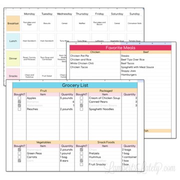 meal planning template screenshots.