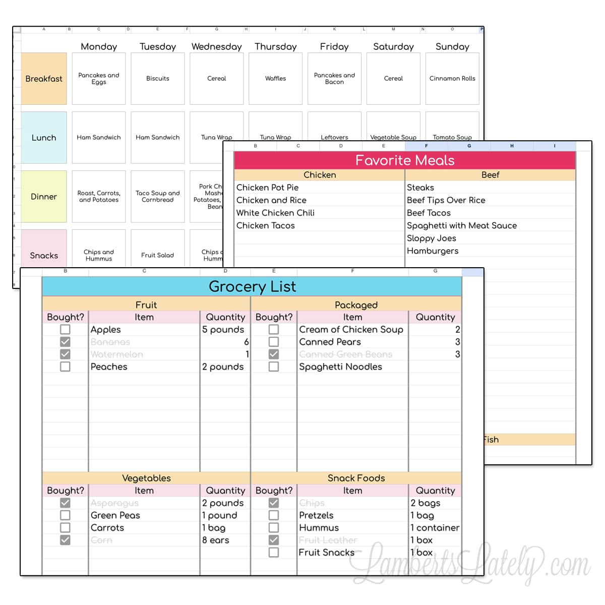 meal planning template screenshots.