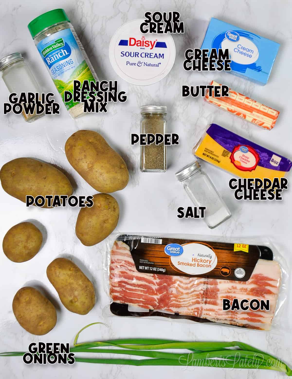ingredients for twice baked mashed potatoes.