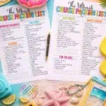 Family cruise packing checklist with colorful stationery and travel essentials.