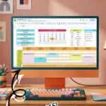 Google Sheets weekly schedule template displayed on a computer screen with colorful calendar and to-.