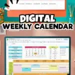 Digital weekly calendar displayed on a computer screen with colorful schedule templates.