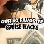 Power strip with multiple cords and dollar bills on a wooden surface.