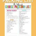 Family cruise packing list printable with essential documents and toiletries.