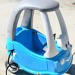 Blue Little Tikes Cozy Coupe with gray roof, ready for a custom makeover.
