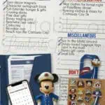 Disney Cruise packing list with fun supplies, clothes, and miscellaneous items for a family trip.