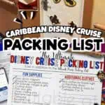 Disney cruise packing list with themed clothing and accessories for a Caribbean trip.
