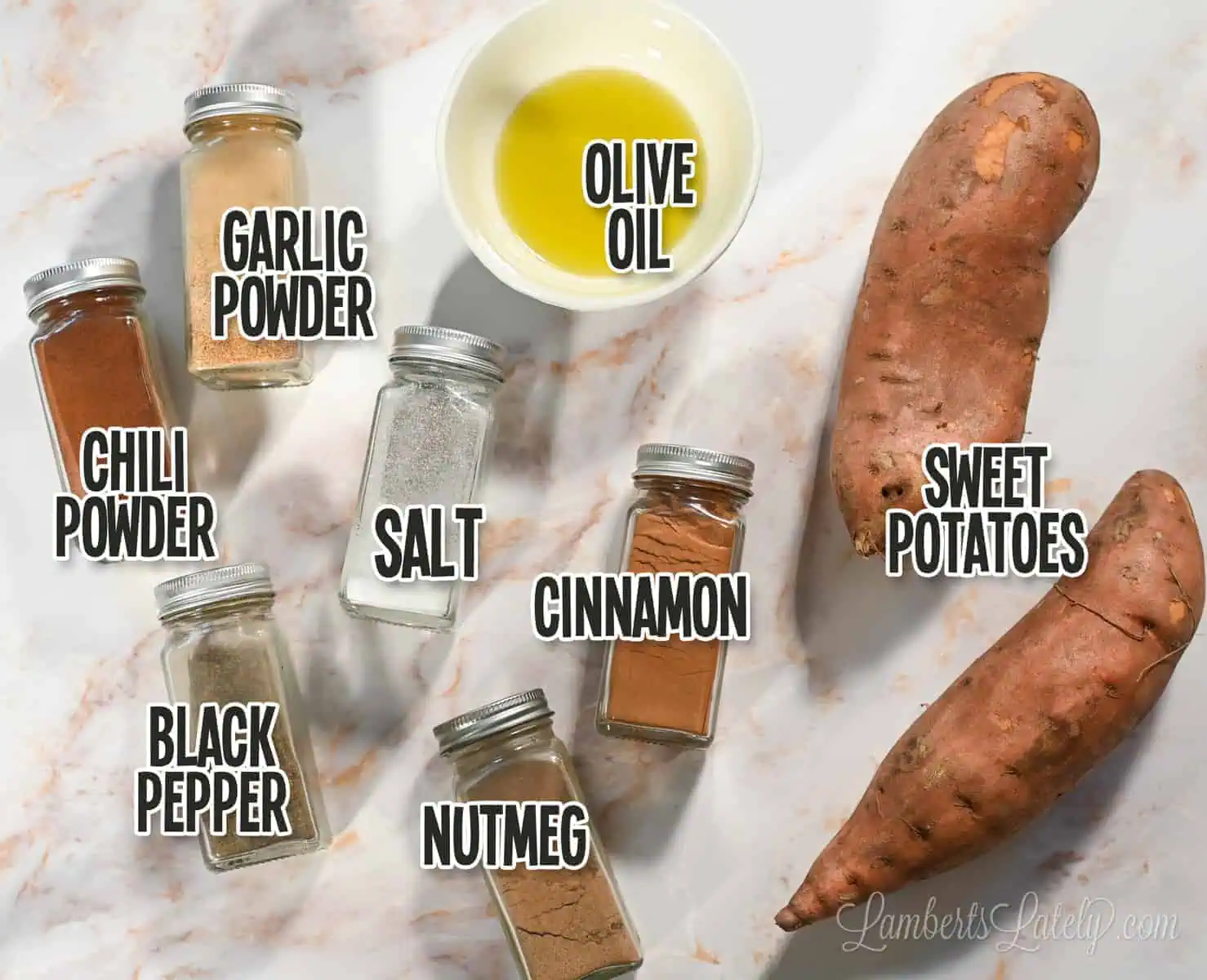 ingredients for air fryer sweet potato cubes.