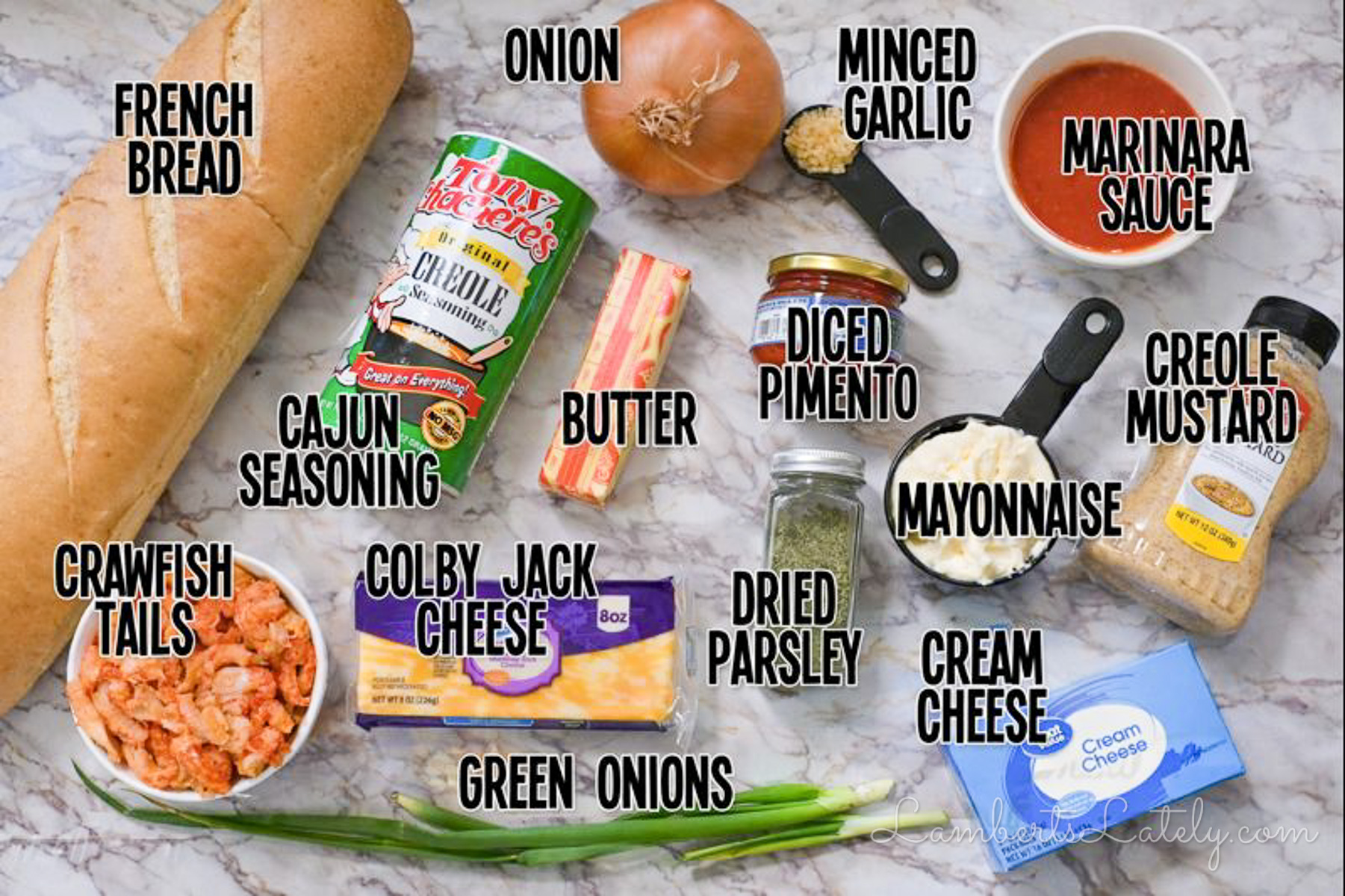 ingredients for new orleans crawfish bread.