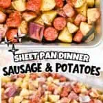 Sheet pan sausage, potatoes, and onions ready for baking, colorful and flavorful.