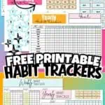 Colorful printable habit tracker templates for daily, weekly, and monthly goals.