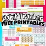 Collection of free printable habit trackers for daily, weekly, monthly, and yearly goals.