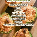 baked avocados, with ingredient list.