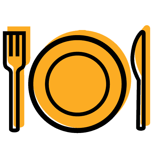 plate, fork, and knife.