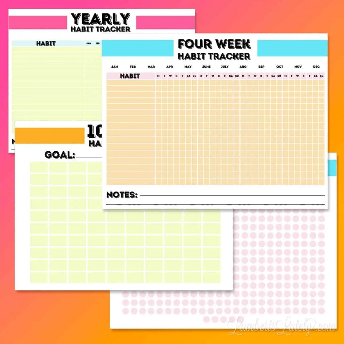 bright and bold colorful habit tracker printables.