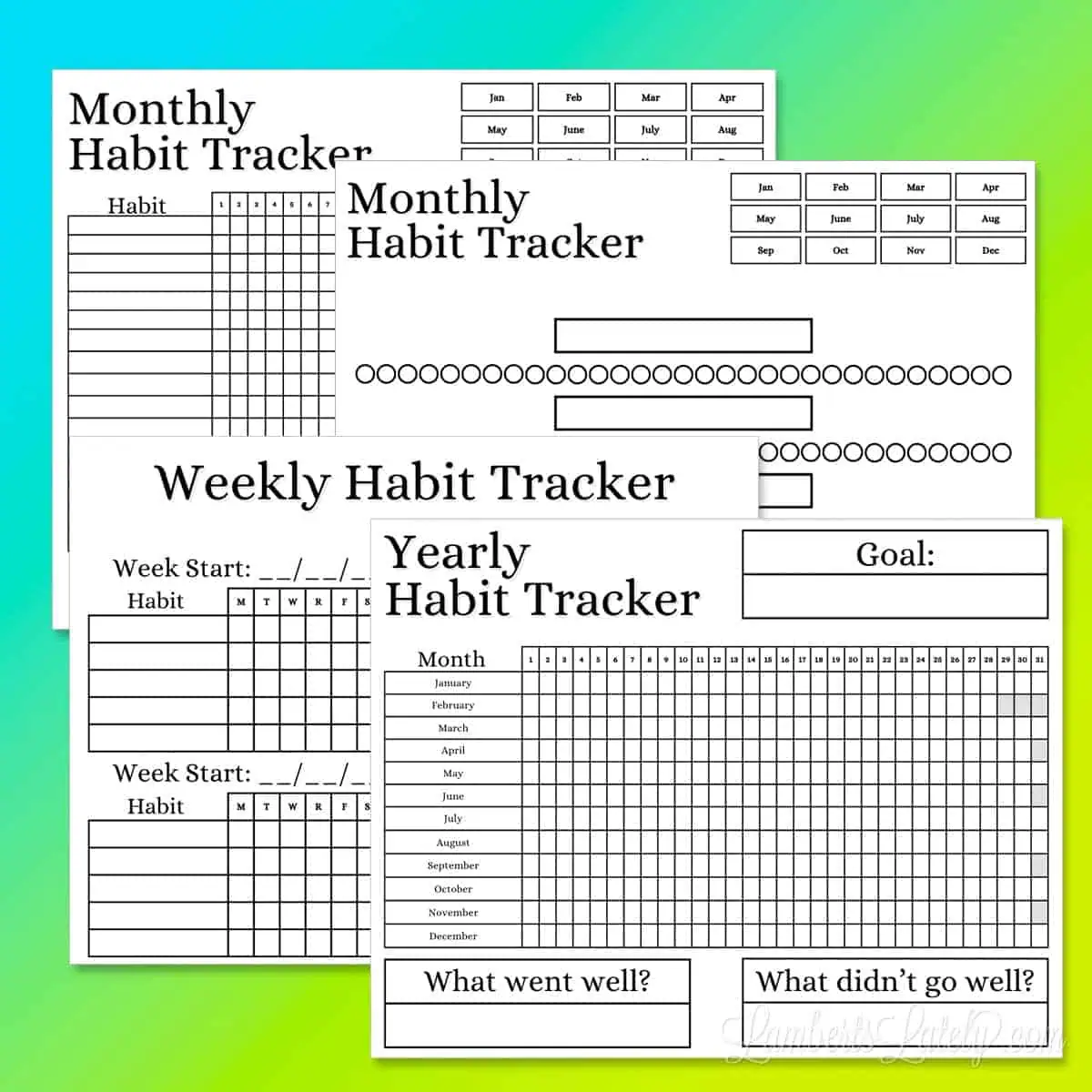 set of simple black and white habit trackers.