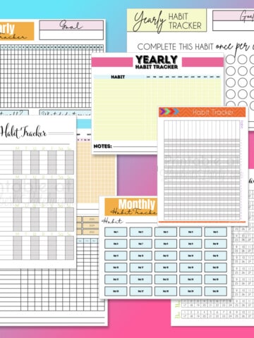 collection of habit tracker printables in a collage.