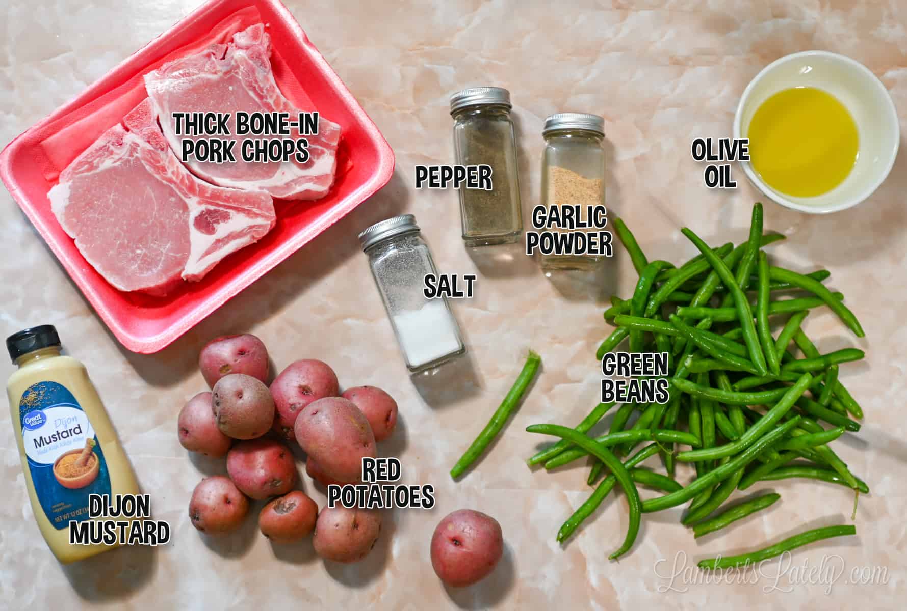 ingredients for sheet pan pork chops and potatoes meal.