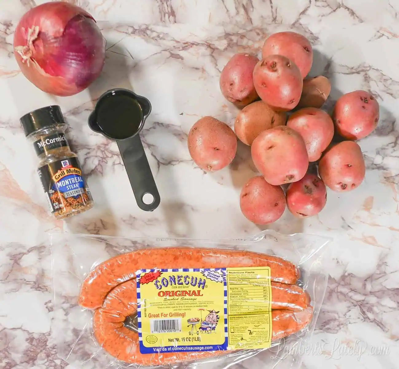 ingredients for sheet pan sausage and potatoes.