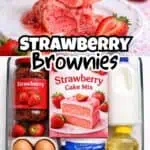 Delicious strawberry brownies stacked with fresh strawberries on a white plate.