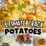 Ultimate crack potatoes with bacon, cheese, sour cream, and ranch dressing.