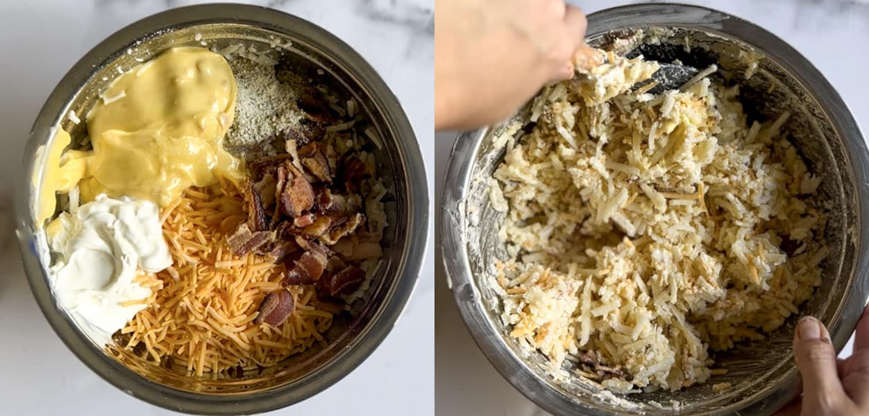 steps to make crack potatoes - put all ingredients in a large bowl and mix.